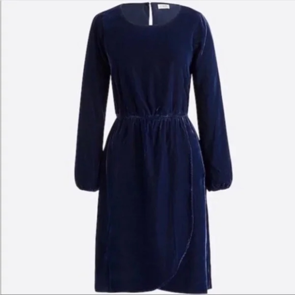 J.Crew blue velvet dress with tulip hem